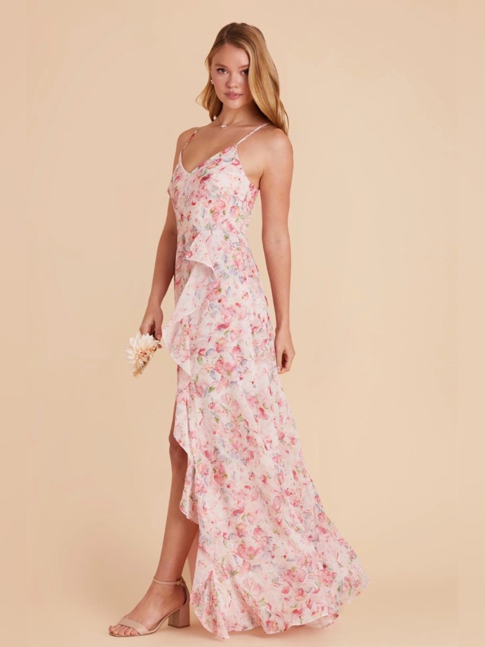 Birdy Grey Theresa Bridesmaid Dress Chiffon Pink Falling Petals Size M Floral